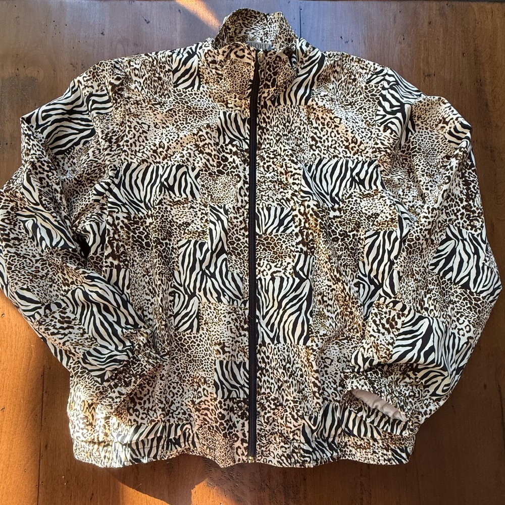 Cool Girl 90s Aesthetic Windbreaker Warm Up Jacket Koret Sport Leopard Print